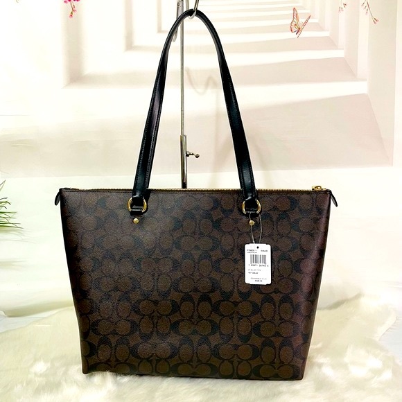 NWT Coach Brown Gallery Tote In Signature Canvas - Picture 6 of 13